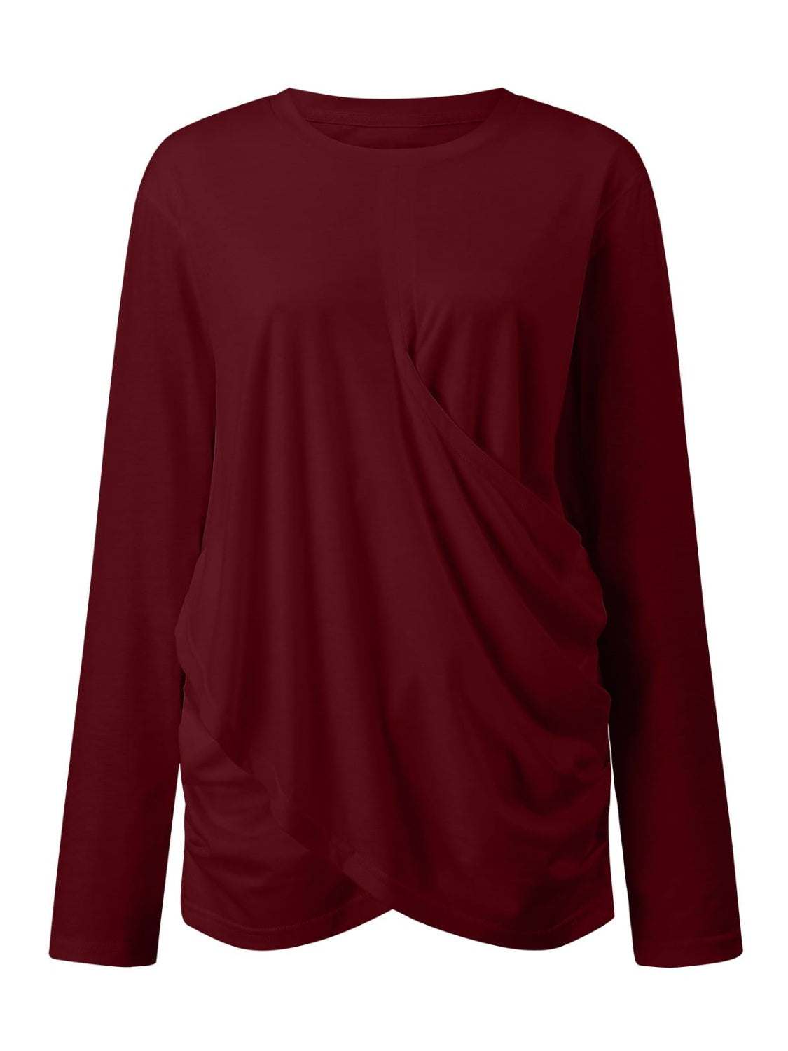 Ruched Round Neck Long Sleeve T-Shirt - Ladyez