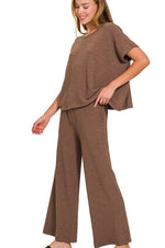 Zenana Cotton Slub Top & Pants Set - Ladyez