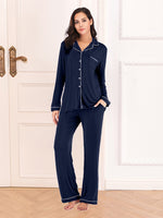 Collared Neck Long Sleeve Loungewear Set with Pockets - Ladyez
