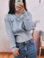 Flower Pearl Detail Ribbed Hem Sweater