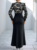 Lace V-Neck Long Sleeve Maxi Dress - Ladyez