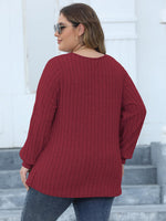 Plus Size Ribbed V-Neck Long Sleeve Top