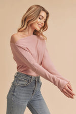 Aemi + Co One Shoulder Long Sleeve Knit Top
