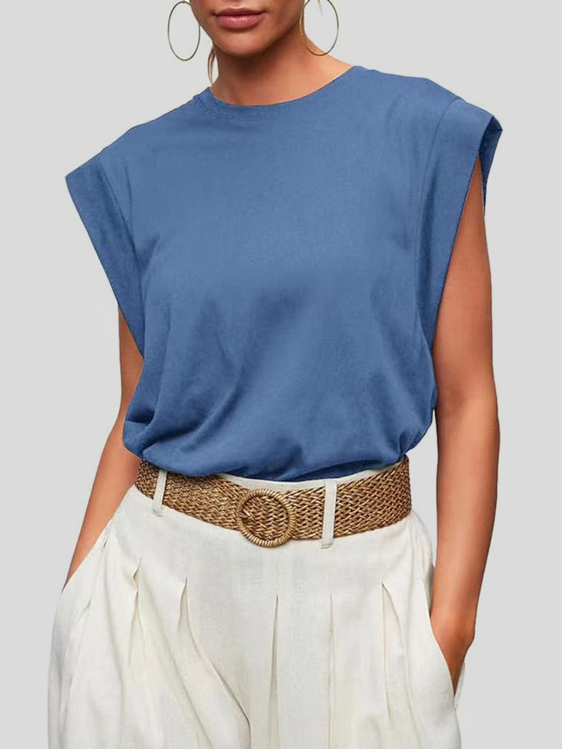 Florira Round Neck Cap Sleeve T-Shirt - Ladyez