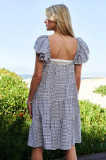 Davi & Dani Jacquard V-Neck Flutter Cap Sleeve Tiered Dress