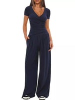 Surplice Short Sleeve Top and Pants Set