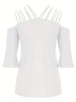 Full Size Cold Shoulder Three-Quarter Sleeve Blouse