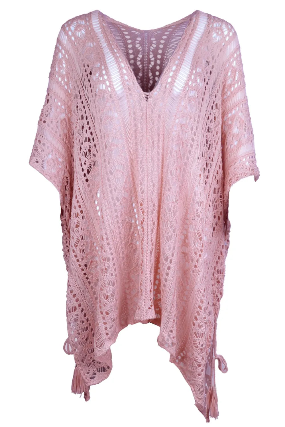 Angel Wings Cutout V-Neck Cover-Up with Tassel - Ladyez