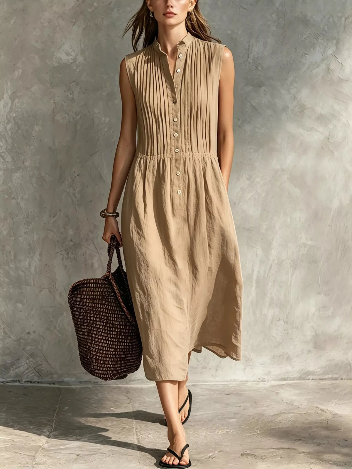 Full Size Sleeveless Button Front Midi Dress Plus Size