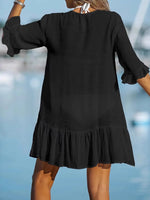 V-Neck Button Down Beach Cover Up Dress - Ladyez