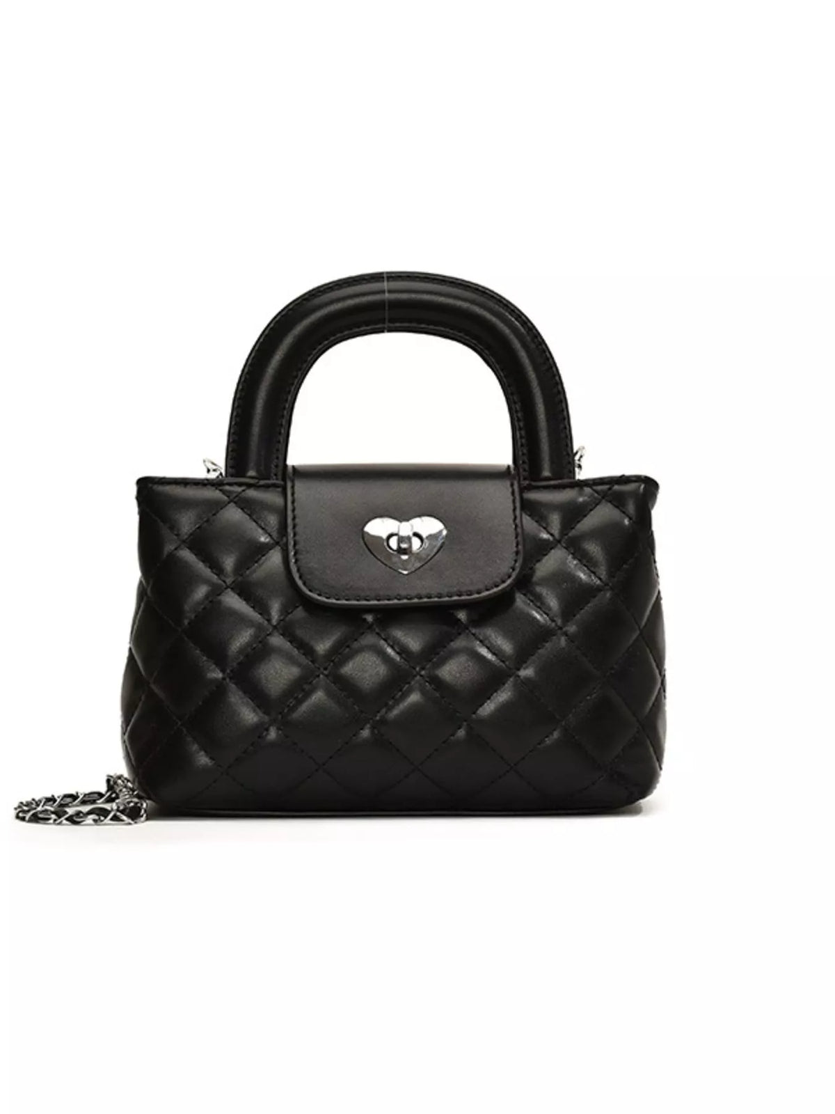 Quilted Heart Lock Crossbody Bag