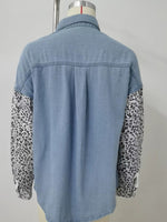Leopard Patchwork Button Up Denim Shirt