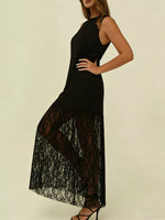 Plus Size Sleeveless Lace Trim Maxi Dress