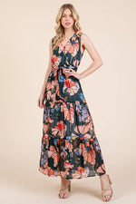 Lime 'N' Chili Floral Print Sleeveless Tie Waist Maxi Dress
