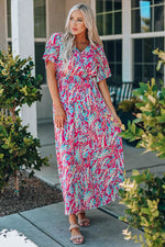 Multicolored V-Neck Maxi Dress - Ladyez
