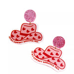 Cowboy Hat Dangle Earrings with Heart Accents