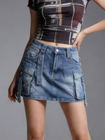 Washed Cargo Denim Skirt