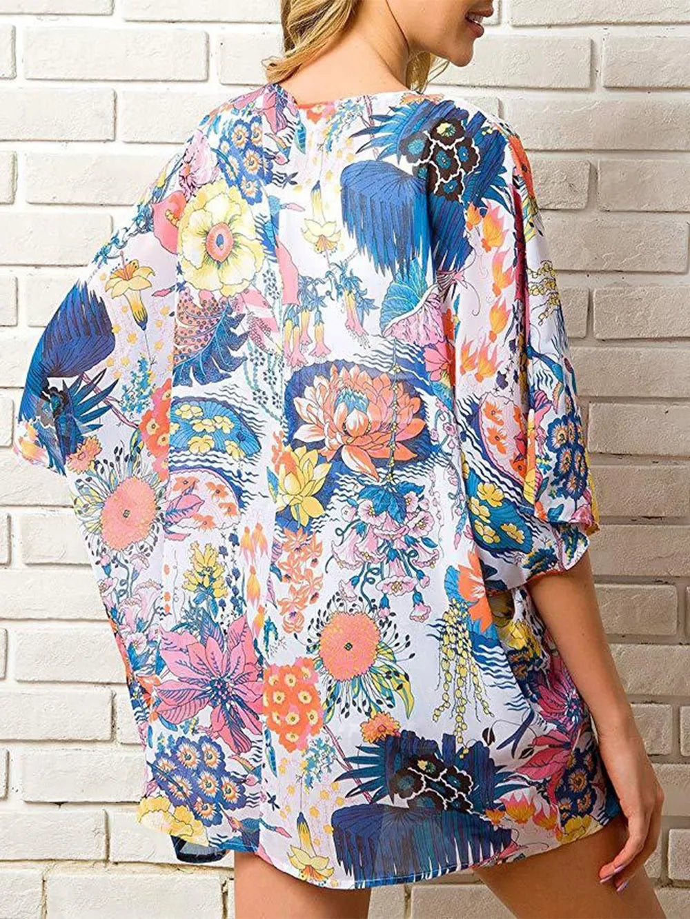Open Front Half Sleeve Cover-Up - Ladyez