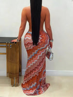 Chevron Print Halter Neck Cut-Out Maxi Dress