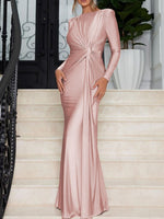 Ruched Knot Front Long Sleeve Maxi Dress