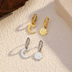 Sun and Moon Dangle Hoop Earrings
