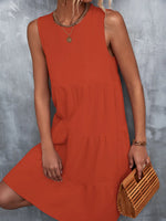 Tiered Round Neck Sleeveless Mini Tank Dress - Ladyez