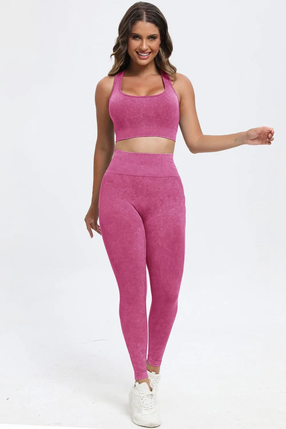 3 Piece Washed Square Neck Wide Strap Active Set - Ladyez