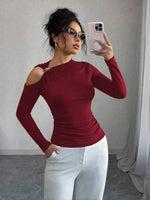 Cutout One-Shoulder Long Sleeve T-Shirt