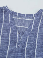 Striped Print V Neck Half Buttons Loose Blouse