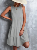 Tiered Round Neck Sleeveless Mini Tank Dress - Ladyez