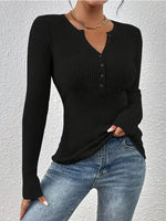 Ribbed Knit Button Front Knit Top