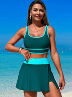 Scoop Neck Top and Skort Swim Set - Ladyez