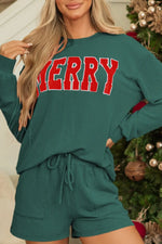 MERRY Round Neck Long Sleeve Top and Shorts Lounge Set - Ladyez
