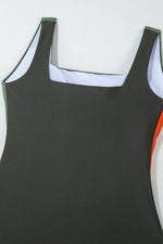 Color Block Padded Square Neck One Piece Swimsuit - Ladyez