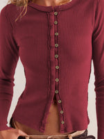 Ribbed Round Neck Long Sleeve Top
