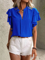 Ruffle Sleeve Notched Blouse - Ladyez