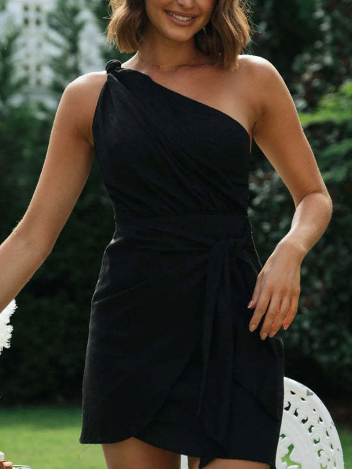 Ruched One-Shoulder Mini Dress - Ladyez