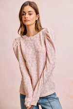 BiBi Textured Flower Knit Puff Shoulder Top