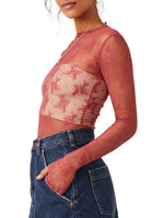 Lace Mock Neck Long Sleeve Blouse - Ladyez