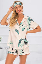 Printed Button Up Short Sleeve Top and Shorts Lounge Set - Ladyez