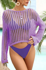Angel Wings Long Sleeve Round Neck Openwork Cover-Up - Ladyez