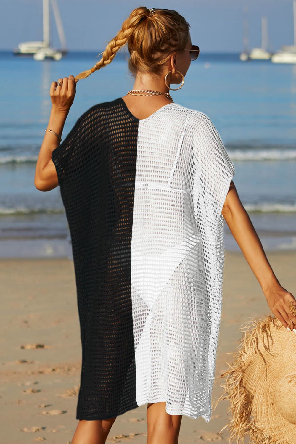 Angel Wings Two-Tone Side Slit Open Front Cover Up - Ladyez