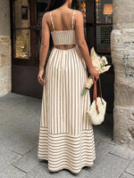 Striped Print Spaghetti Strap Maxi Dress