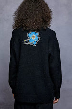POL Floral Pattern Round Neck Sweater with Exposed Stitching