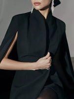 One Button Fitted Mini Blazer Dress with Cape Sleeves