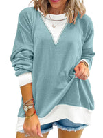 Two-Tone Ribbed Knit Sweatshirt