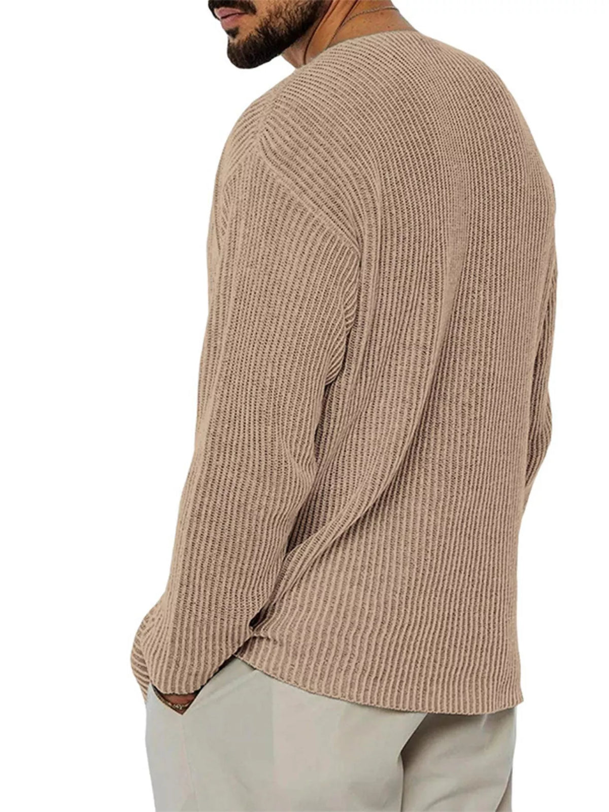 Men's Casual V-Neck Ribbed Knit Sweater