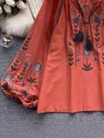 Embroidered Tie Neck Blouse