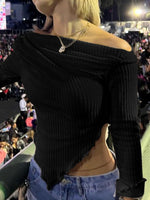 Asymmetrical One-Shoulder Ribbed Knit Top