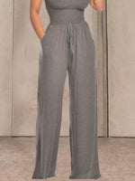 Strapless Smocked Wide-Leg Jumpsuit